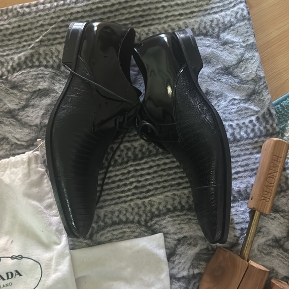 Prada men’s black lizard shoes lace up. - Picture 3 of 6